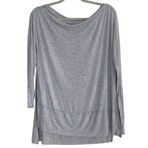 We The Free People Gray Luna Top Long Sleeve Wide Neck Split Sides Size XS? Sml?